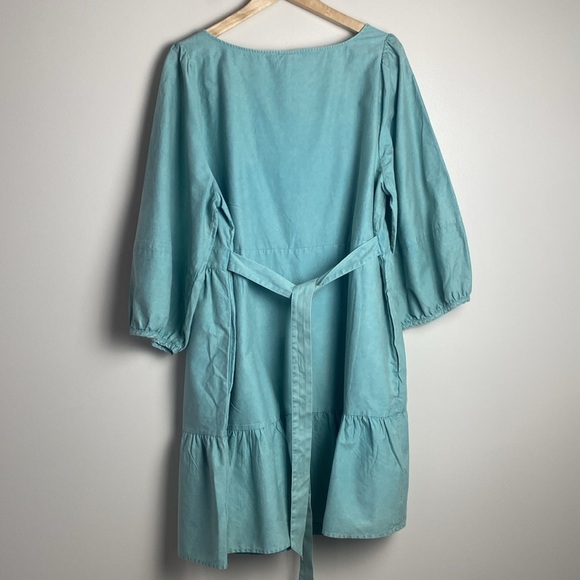 Ava & Viv Tiered Dress Tie Back Balloon Sleeve A Line Acid Wash Green Size 1X - Picture 13 of 14